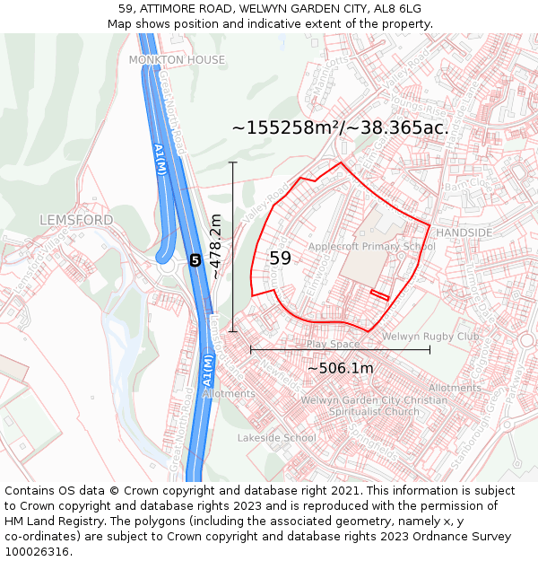 59, ATTIMORE ROAD, WELWYN GARDEN CITY, AL8 6LG: Plot and title map