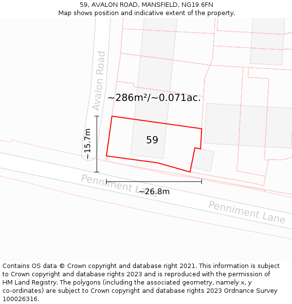 59, AVALON ROAD, MANSFIELD, NG19 6FN: Plot and title map