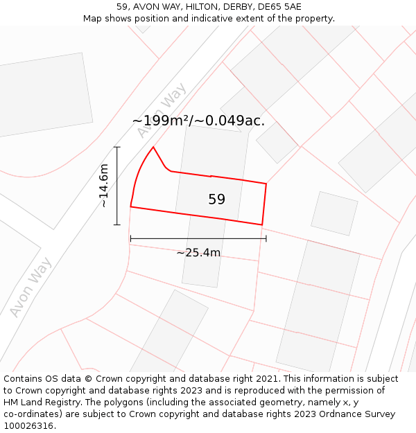 59, AVON WAY, HILTON, DERBY, DE65 5AE: Plot and title map
