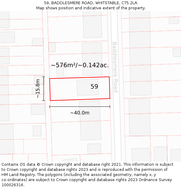 59, BADDLESMERE ROAD, WHITSTABLE, CT5 2LA: Plot and title map