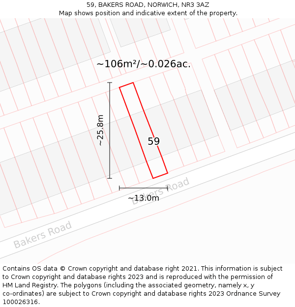 59, BAKERS ROAD, NORWICH, NR3 3AZ: Plot and title map