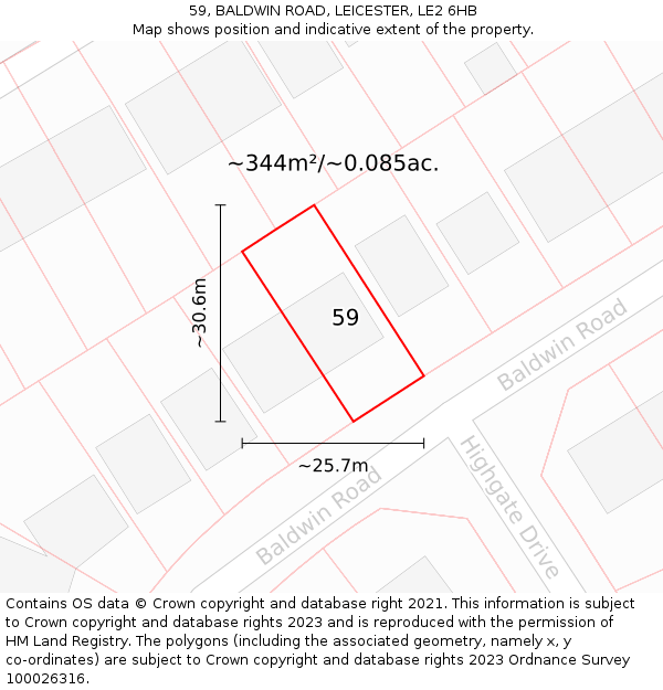 59, BALDWIN ROAD, LEICESTER, LE2 6HB: Plot and title map