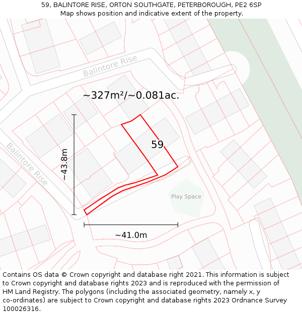 59, BALINTORE RISE, ORTON SOUTHGATE, PETERBOROUGH, PE2 6SP: Plot and title map