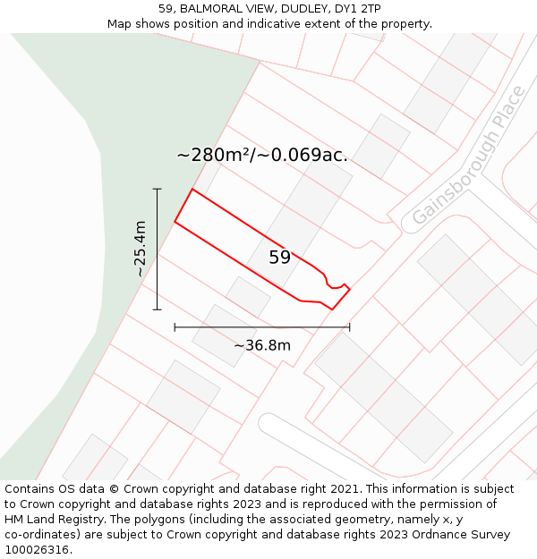 59, BALMORAL VIEW, DUDLEY, DY1 2TP: Plot and title map