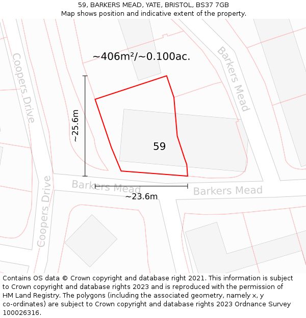 59, BARKERS MEAD, YATE, BRISTOL, BS37 7GB: Plot and title map