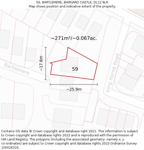 59, BARTLEMERE, BARNARD CASTLE, DL12 8LR: Plot and title map