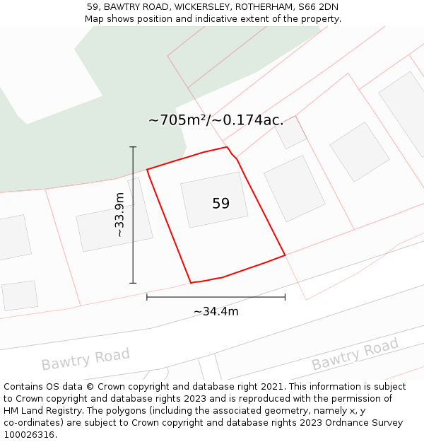 59, BAWTRY ROAD, WICKERSLEY, ROTHERHAM, S66 2DN: Plot and title map