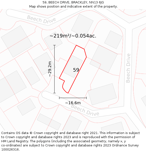 59, BEECH DRIVE, BRACKLEY, NN13 6JG: Plot and title map