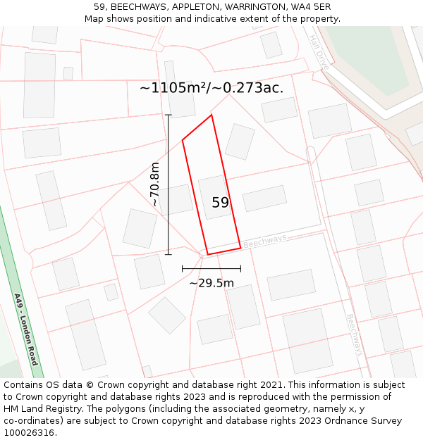 59, BEECHWAYS, APPLETON, WARRINGTON, WA4 5ER: Plot and title map