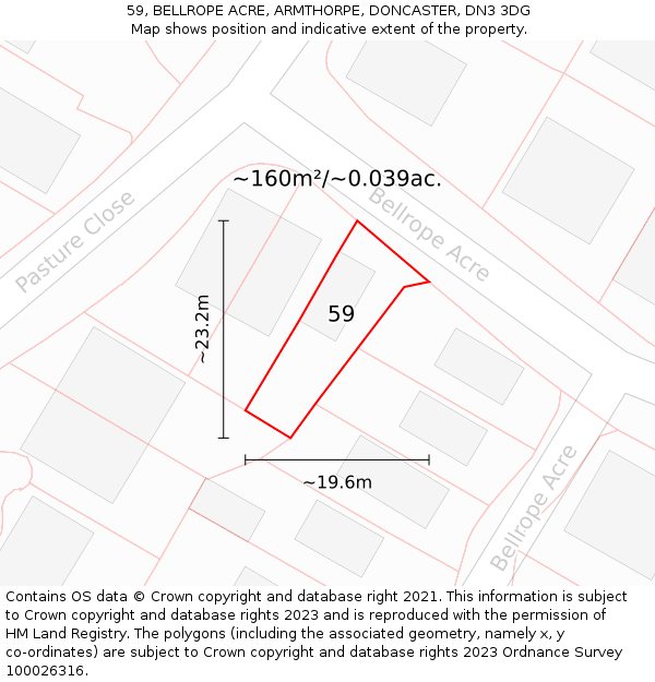 59, BELLROPE ACRE, ARMTHORPE, DONCASTER, DN3 3DG: Plot and title map