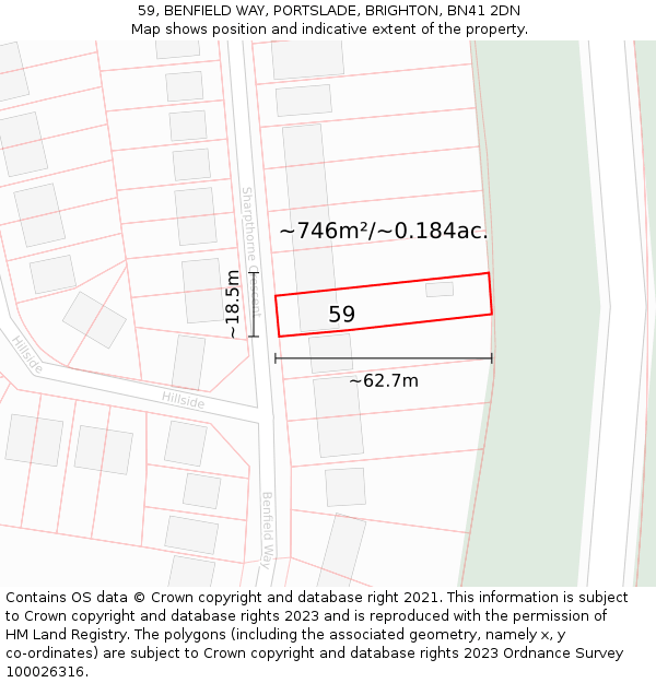 59, BENFIELD WAY, PORTSLADE, BRIGHTON, BN41 2DN: Plot and title map