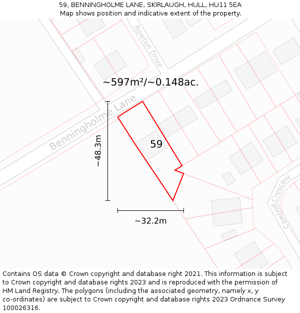 59, BENNINGHOLME LANE, SKIRLAUGH, HULL, HU11 5EA: Plot and title map