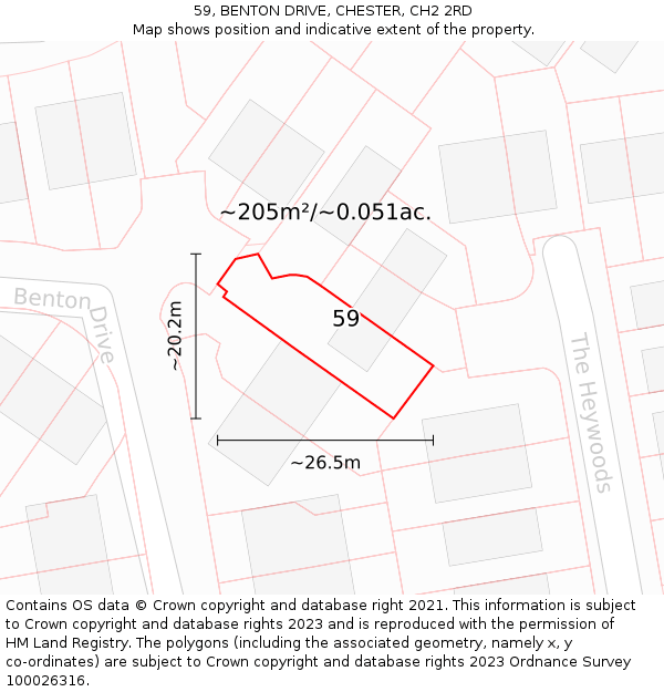 59, BENTON DRIVE, CHESTER, CH2 2RD: Plot and title map