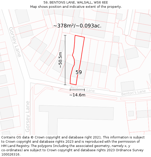 59, BENTONS LANE, WALSALL, WS6 6EE: Plot and title map