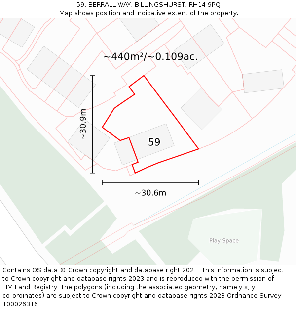 59, BERRALL WAY, BILLINGSHURST, RH14 9PQ: Plot and title map