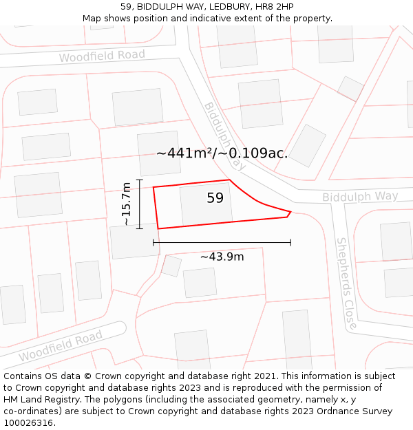 59, BIDDULPH WAY, LEDBURY, HR8 2HP: Plot and title map