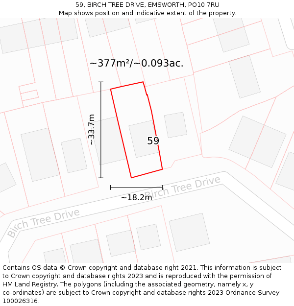 59, BIRCH TREE DRIVE, EMSWORTH, PO10 7RU: Plot and title map