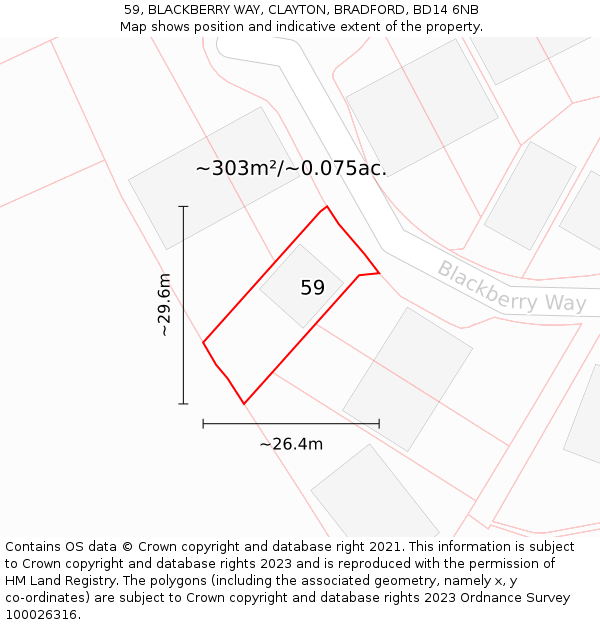 59, BLACKBERRY WAY, CLAYTON, BRADFORD, BD14 6NB: Plot and title map
