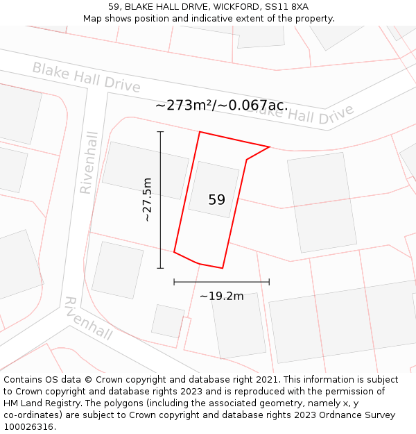 59, BLAKE HALL DRIVE, WICKFORD, SS11 8XA: Plot and title map