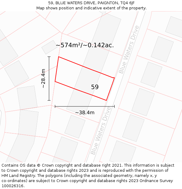 59, BLUE WATERS DRIVE, PAIGNTON, TQ4 6JF: Plot and title map