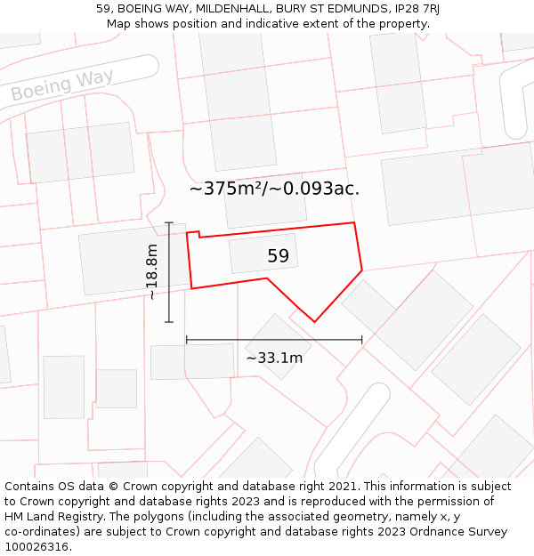 59, BOEING WAY, MILDENHALL, BURY ST EDMUNDS, IP28 7RJ: Plot and title map
