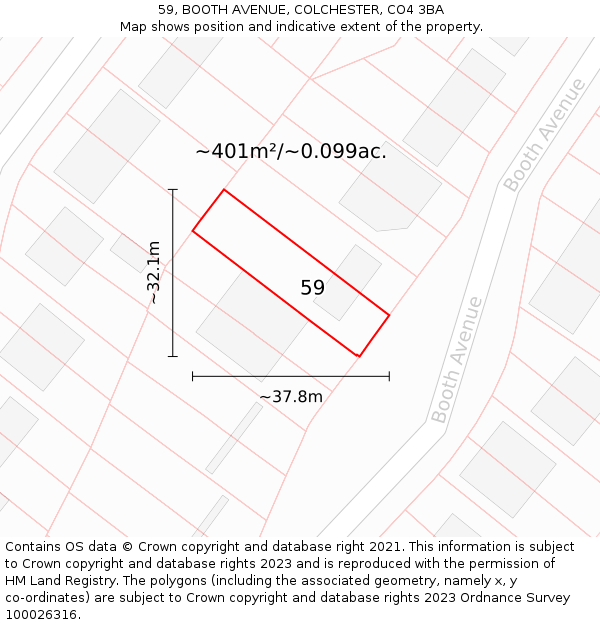 59, BOOTH AVENUE, COLCHESTER, CO4 3BA: Plot and title map
