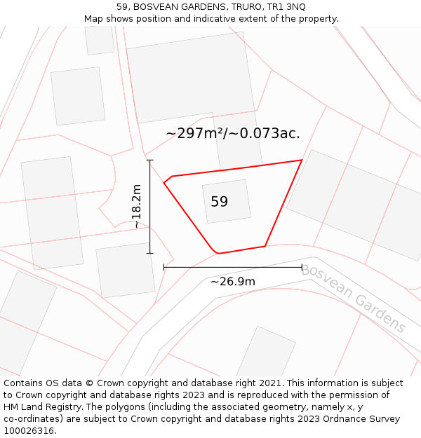 59, BOSVEAN GARDENS, TRURO, TR1 3NQ: Plot and title map