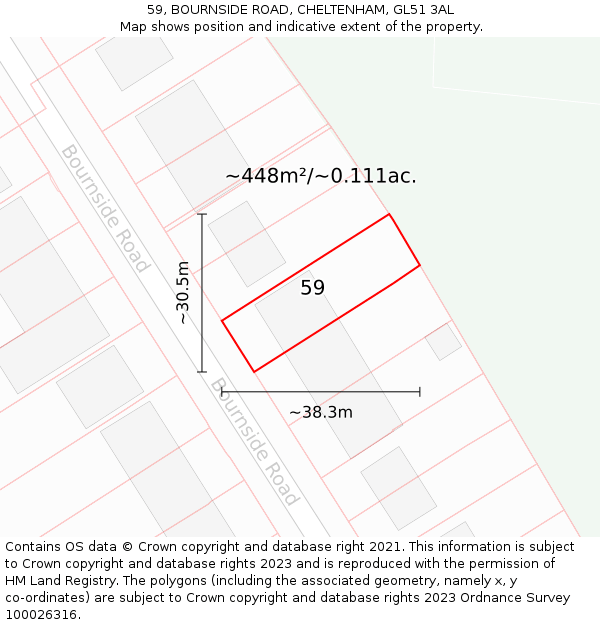 59, BOURNSIDE ROAD, CHELTENHAM, GL51 3AL: Plot and title map