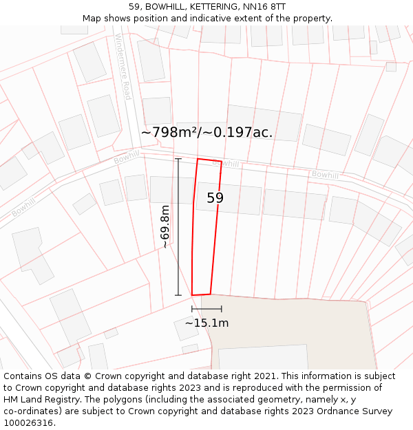 59, BOWHILL, KETTERING, NN16 8TT: Plot and title map