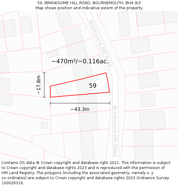 59, BRANKSOME HILL ROAD, BOURNEMOUTH, BH4 9LF: Plot and title map