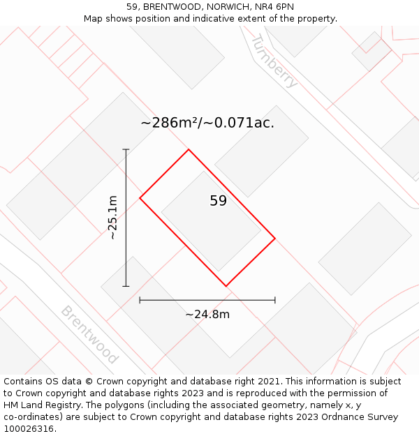 59, BRENTWOOD, NORWICH, NR4 6PN: Plot and title map