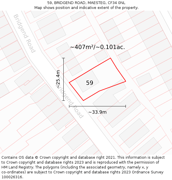 59, BRIDGEND ROAD, MAESTEG, CF34 0NL: Plot and title map