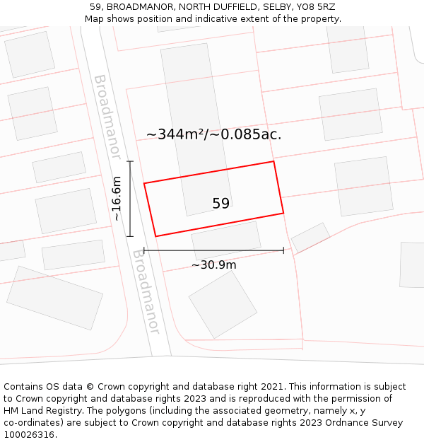 59, BROADMANOR, NORTH DUFFIELD, SELBY, YO8 5RZ: Plot and title map