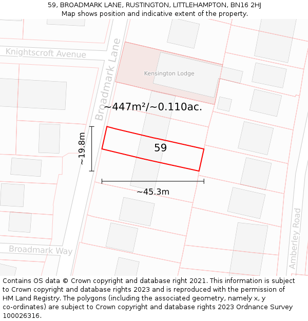 59, BROADMARK LANE, RUSTINGTON, LITTLEHAMPTON, BN16 2HJ: Plot and title map