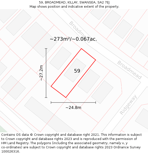 59, BROADMEAD, KILLAY, SWANSEA, SA2 7EJ: Plot and title map
