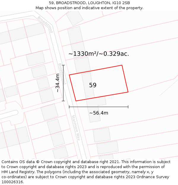 59, BROADSTROOD, LOUGHTON, IG10 2SB: Plot and title map