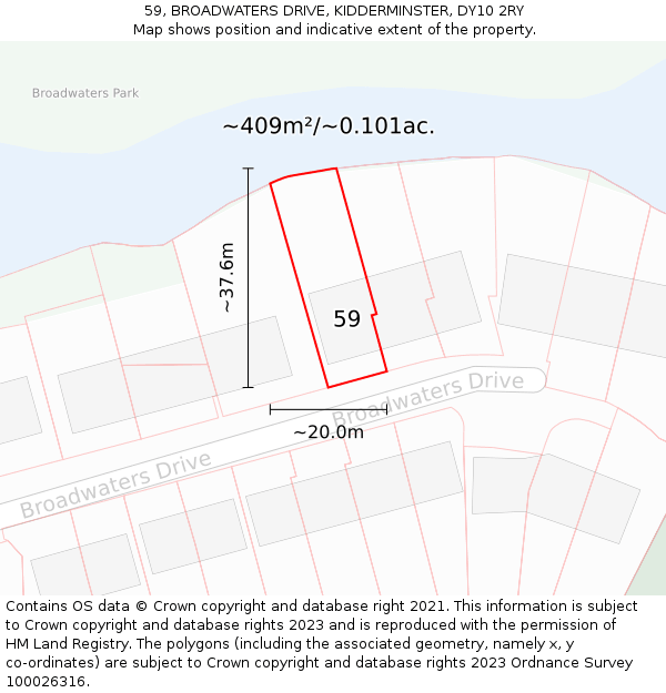 59, BROADWATERS DRIVE, KIDDERMINSTER, DY10 2RY: Plot and title map