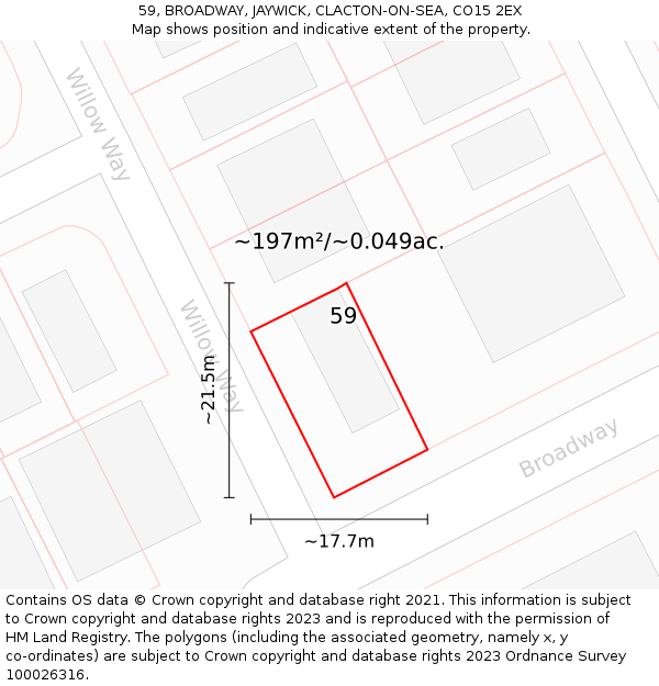 59, BROADWAY, JAYWICK, CLACTON-ON-SEA, CO15 2EX: Plot and title map