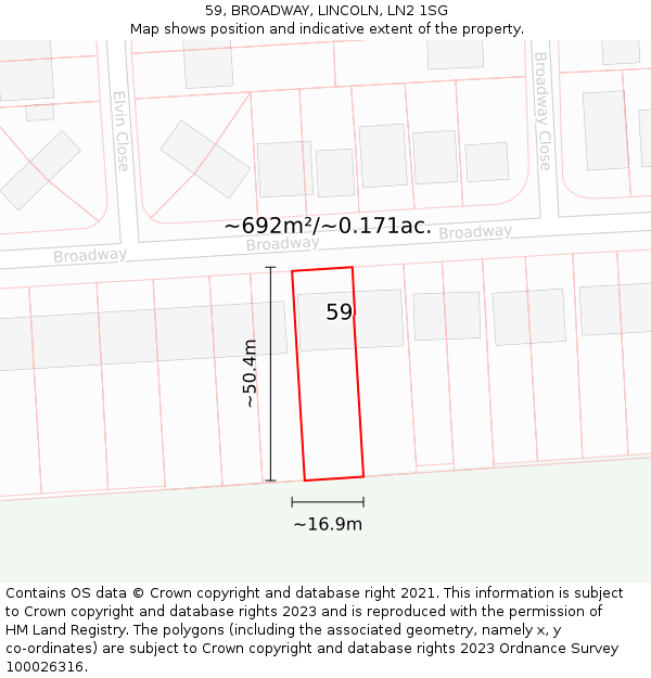 59, BROADWAY, LINCOLN, LN2 1SG: Plot and title map