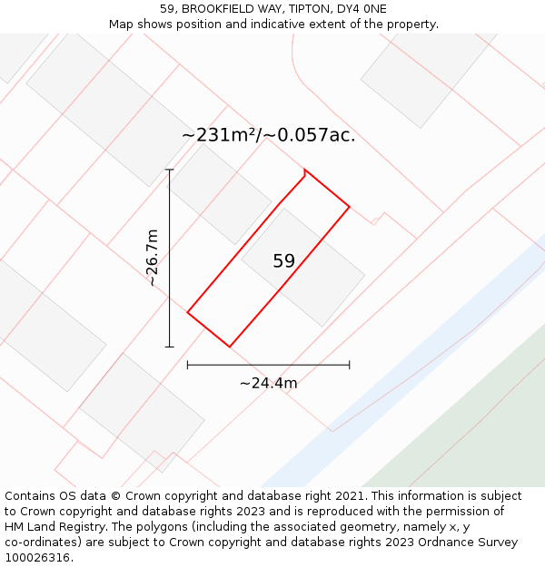 59, BROOKFIELD WAY, TIPTON, DY4 0NE: Plot and title map