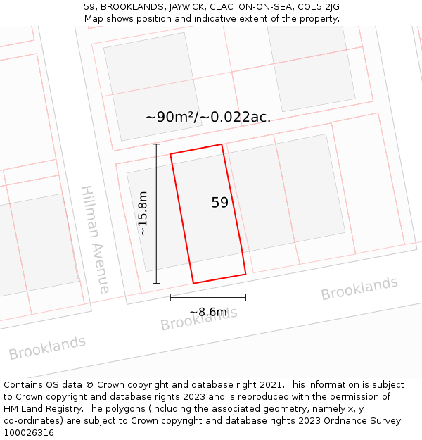 59, BROOKLANDS, JAYWICK, CLACTON-ON-SEA, CO15 2JG: Plot and title map