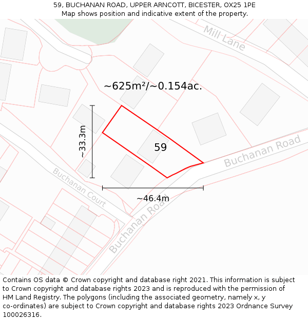 59, BUCHANAN ROAD, UPPER ARNCOTT, BICESTER, OX25 1PE: Plot and title map