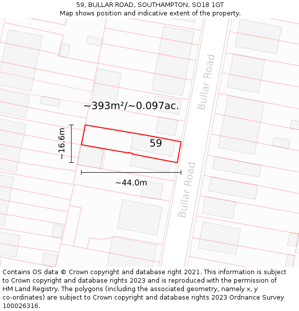 59, BULLAR ROAD, SOUTHAMPTON, SO18 1GT: Plot and title map