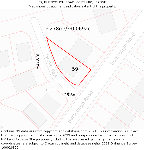 59, BURSCOUGH ROAD, ORMSKIRK, L39 2XE: Plot and title map