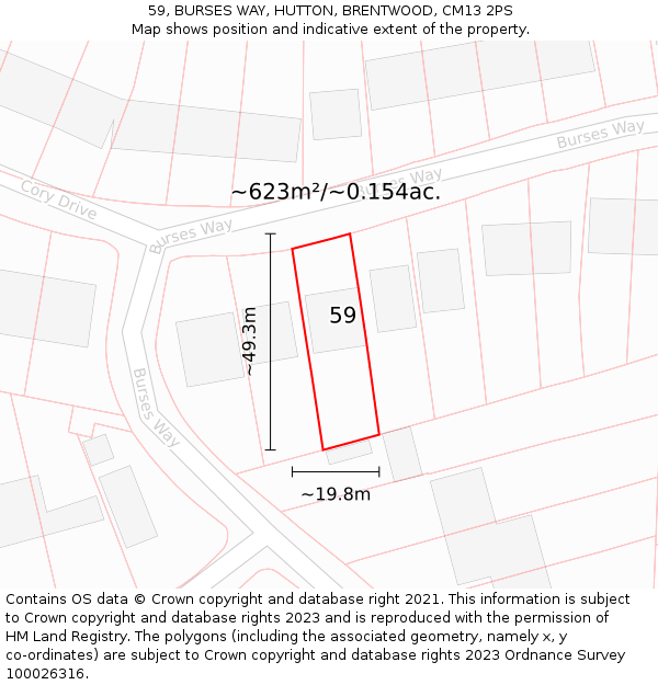 59, BURSES WAY, HUTTON, BRENTWOOD, CM13 2PS: Plot and title map