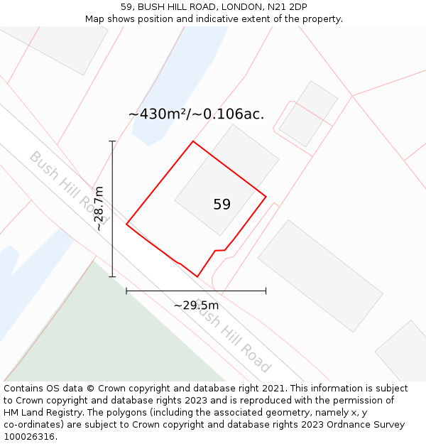 59, BUSH HILL ROAD, LONDON, N21 2DP: Plot and title map