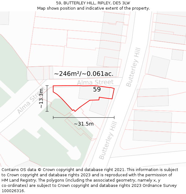 59, BUTTERLEY HILL, RIPLEY, DE5 3LW: Plot and title map