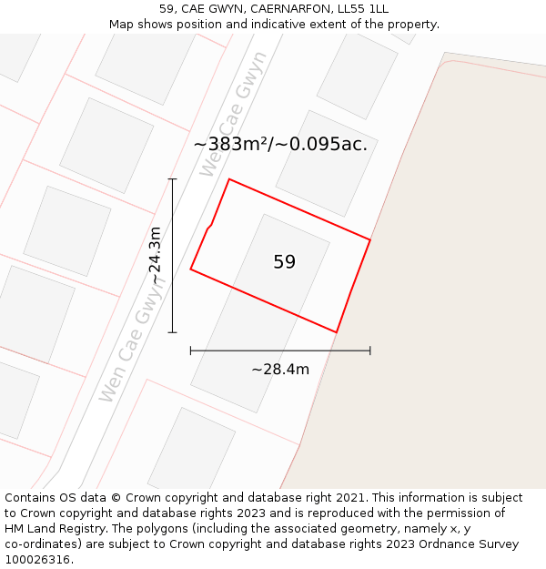 59, CAE GWYN, CAERNARFON, LL55 1LL: Plot and title map