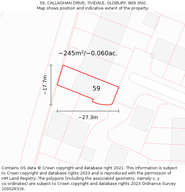 59, CALLAGHAN DRIVE, TIVIDALE, OLDBURY, B69 3NG: Plot and title map