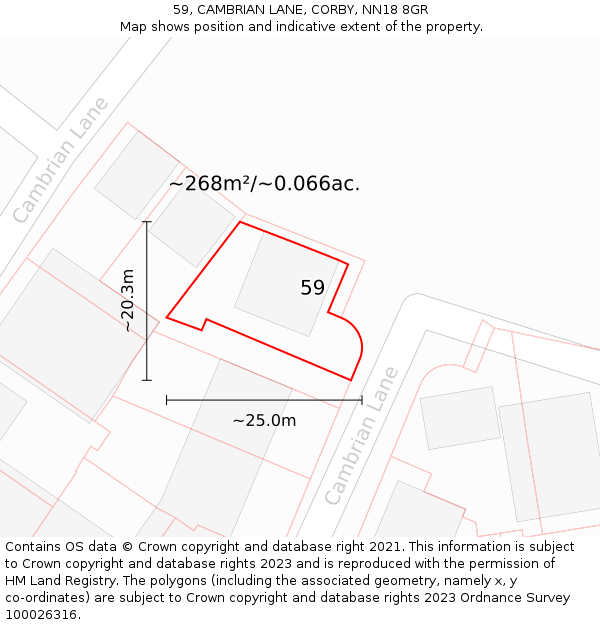 59, CAMBRIAN LANE, CORBY, NN18 8GR: Plot and title map